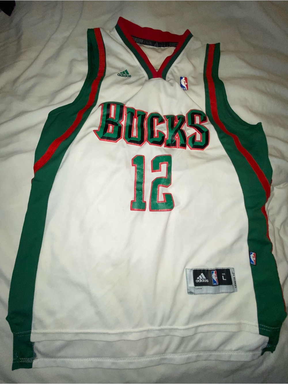 adidas White and Green Milwaukee Bucks #12 Parker Jersey vintage